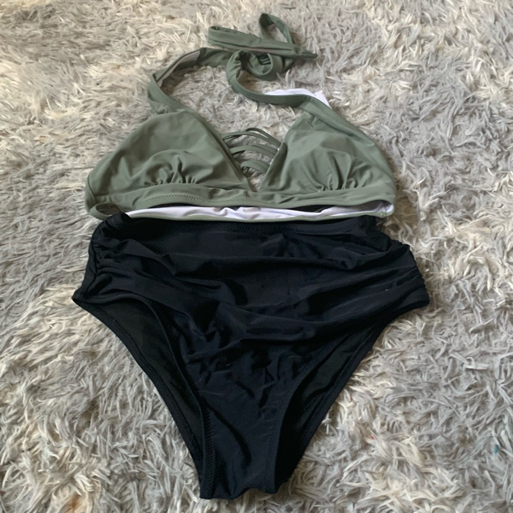 shein S bikini set Green and Black